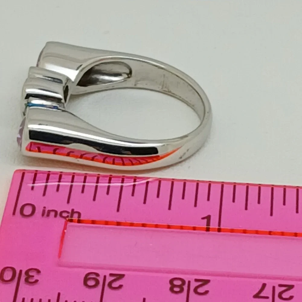 Rare New Vintage‎ 90s Pink Ice Heart Ring Sterling Silver 925 CZ Size 8.75